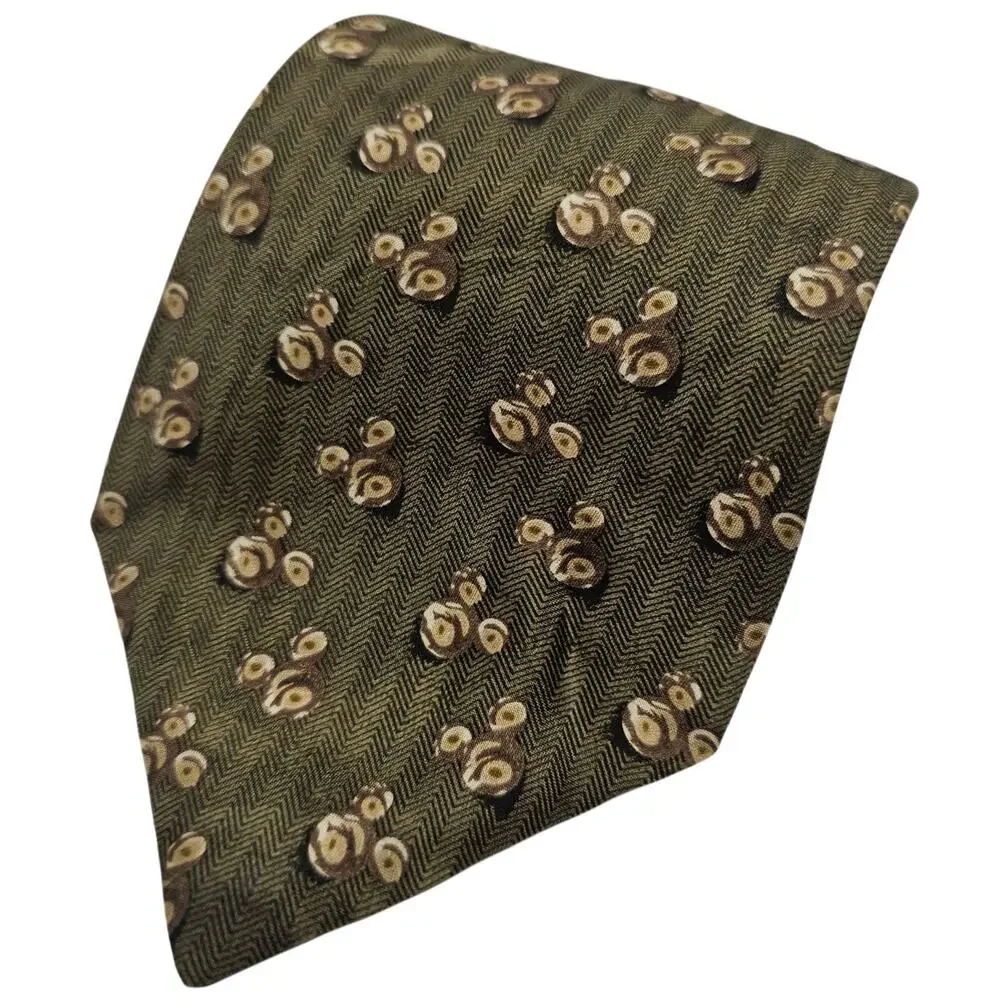 The Disney Store Mickey Mouse Silhouette Olive Green Herringbone Silk Tie 59.25